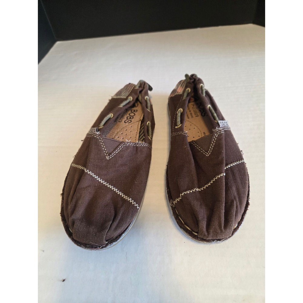 Skechers BOBS Womens Brown Canvas Slip On Alpargata Flats Size 9M